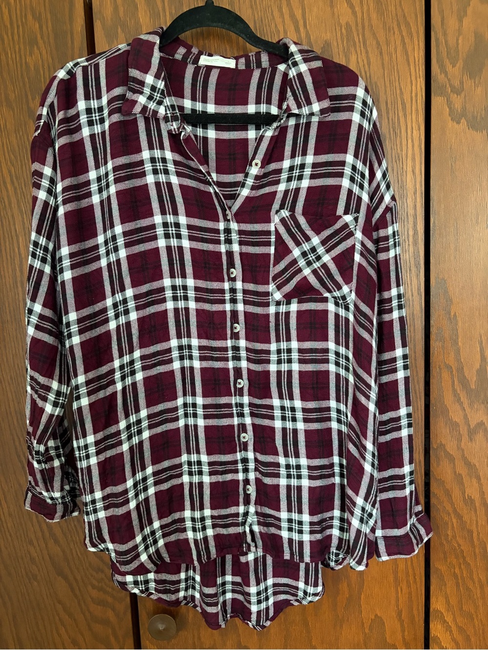 Maurices Burgundy White Black Plaid Button-Down Shirt